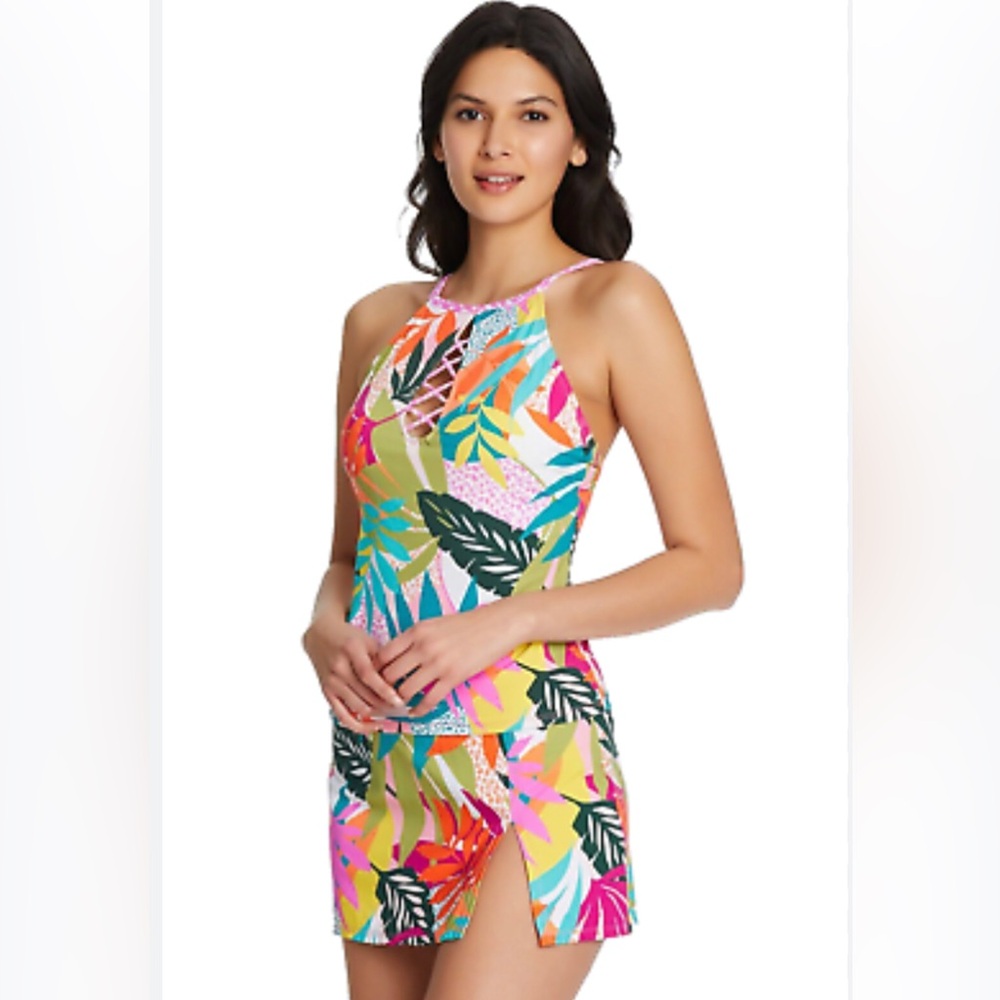 Bleu Rod Beattie Two Pice Multicolor Tropical Tankini and Swimskirt